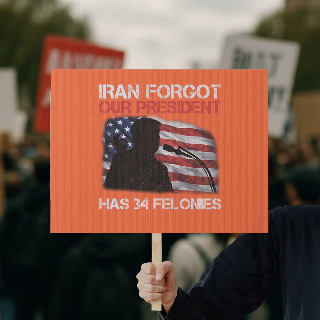 Iran Forgot Our President Has 34 Felonies Protest Sign Funny Political Satire Vintage American Flag TS11 Horizontal 18
