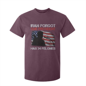 Iran Forgot Our President Has 34 Felonies T Shirt For Kid Funny Political Satire Vintage American Flag TS11 Maroon Print Your Wear