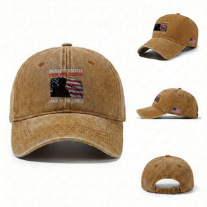 Iran Forgot Our President Has 34 Felonies Washed Cotton Baseball Cap Funny Political Satire Vintage American Flag TS11 Washed Cap Universal Fit Yellow Ochre Print Your Wear
