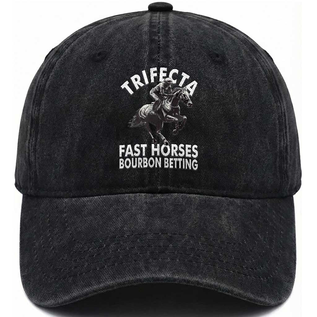 Funny Trifecta Fast Horses Bourbon Betting Washed Cotton Baseball Cap Horse Racing Betting TS11 Print Your Wear