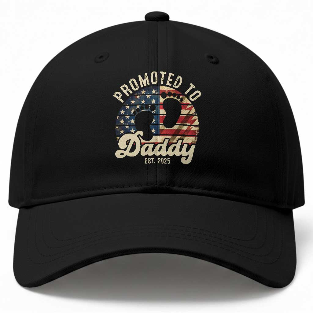Funny Promoted To Daddy 2025 Baseball Cap Newborn Vintage American Flag TS11 Print Your Wear