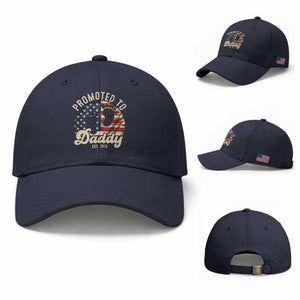 Funny Promoted To Daddy 2025 Baseball Cap Newborn Vintage American Flag TS11 Baseball Cap Universal Fit Navy Print Your Wear