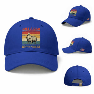Funny Just A Dad Who Always Came Back With The Milk Baseball Cap Capybara Father's Day TS11 Baseball Cap Universal Fit Royal Blue Print Your Wear