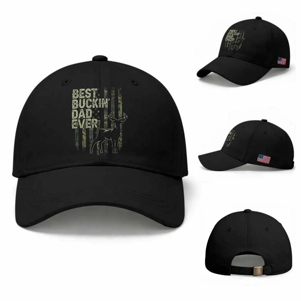 Funny Best Buckin Dad Ever Baseball Cap Deer Hunting Camo American Flag TS11 Baseball Cap Universal Fit Black Print Your Wear