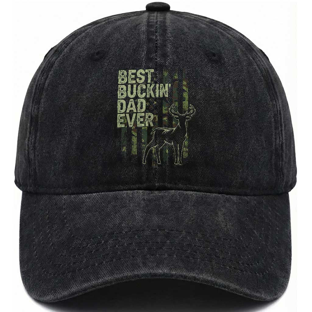 Funny Best Buckin Dad Ever Washed Cotton Baseball Cap Deer Hunting Camo American Flag TS11 Print Your Wear