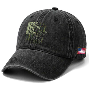 Funny Best Buckin Dad Ever Washed Cotton Baseball Cap Deer Hunting Camo American Flag TS11 Print Your Wear