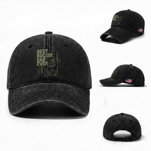 Funny Best Buckin Dad Ever Washed Cotton Baseball Cap Deer Hunting Camo American Flag TS11 Washed Cap Universal Fit Black Print Your Wear