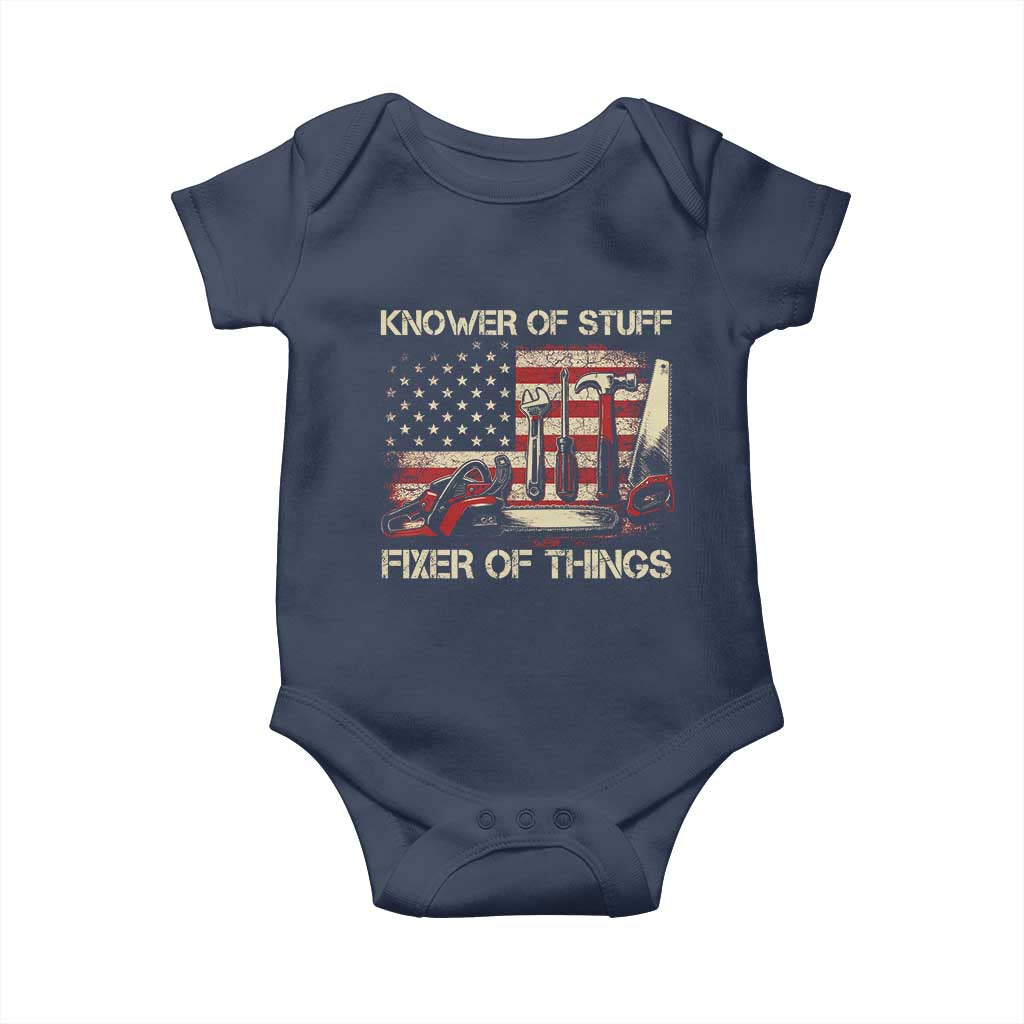 Knower Of Stuff Fixer Of Things Baby Onesie Funny Handyman Fathers Day American Flag TS11 Navy Print Your Wear