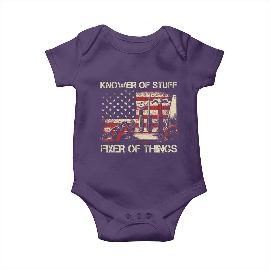 Knower Of Stuff Fixer Of Things Baby Onesie Funny Handyman Fathers Day American Flag TS11 Purple Print Your Wear