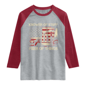 Knower Of Stuff Fixer Of Things Raglan Shirt Funny Handyman Fathers Day American Flag TS11 Heather Gray Heather Red Print Your Wear