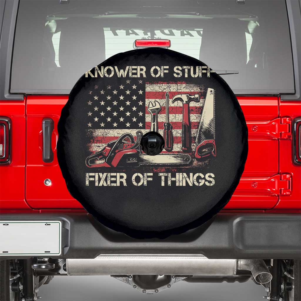 Knower Of Stuff Fixer Of Things Spare Tire Cover Funny Handyman Fathers Day American Flag TS11 Black Print Your Wear