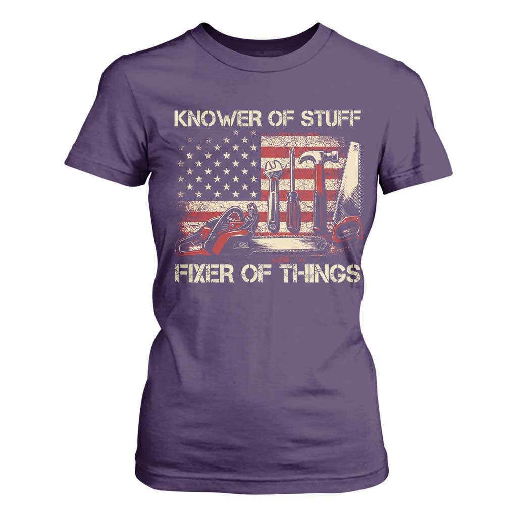 Knower Of Stuff Fixer Of Things T Shirt For Women Funny Handyman Fathers Day American Flag TS11 Purple Print Your Wear
