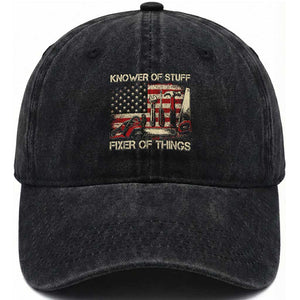 Knower Of Stuff Fixer Of Things Washed Cotton Baseball Cap Funny Handyman Fathers Day American Flag TS11 Print Your Wear