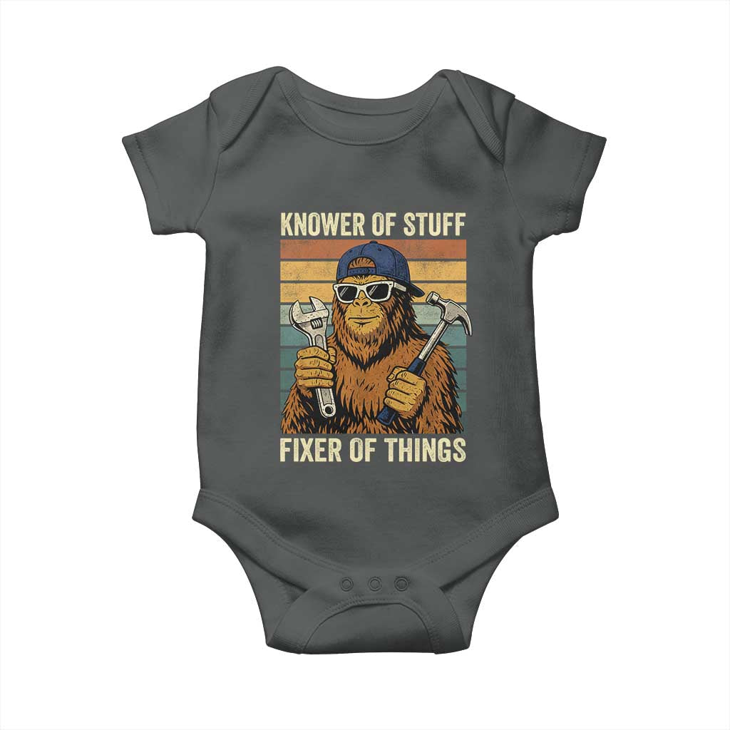 Knower Of Stuff Fixer Of Things Baby Onesie Mechanic Bigfoot Dad TS11 Dark Heather Print Your Wear