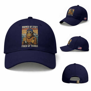 Knower Of Stuff Fixer Of Things Baseball Cap Mechanic Bigfoot Dad TS11 Baseball Cap Universal Fit Dark Blue Print Your Wear