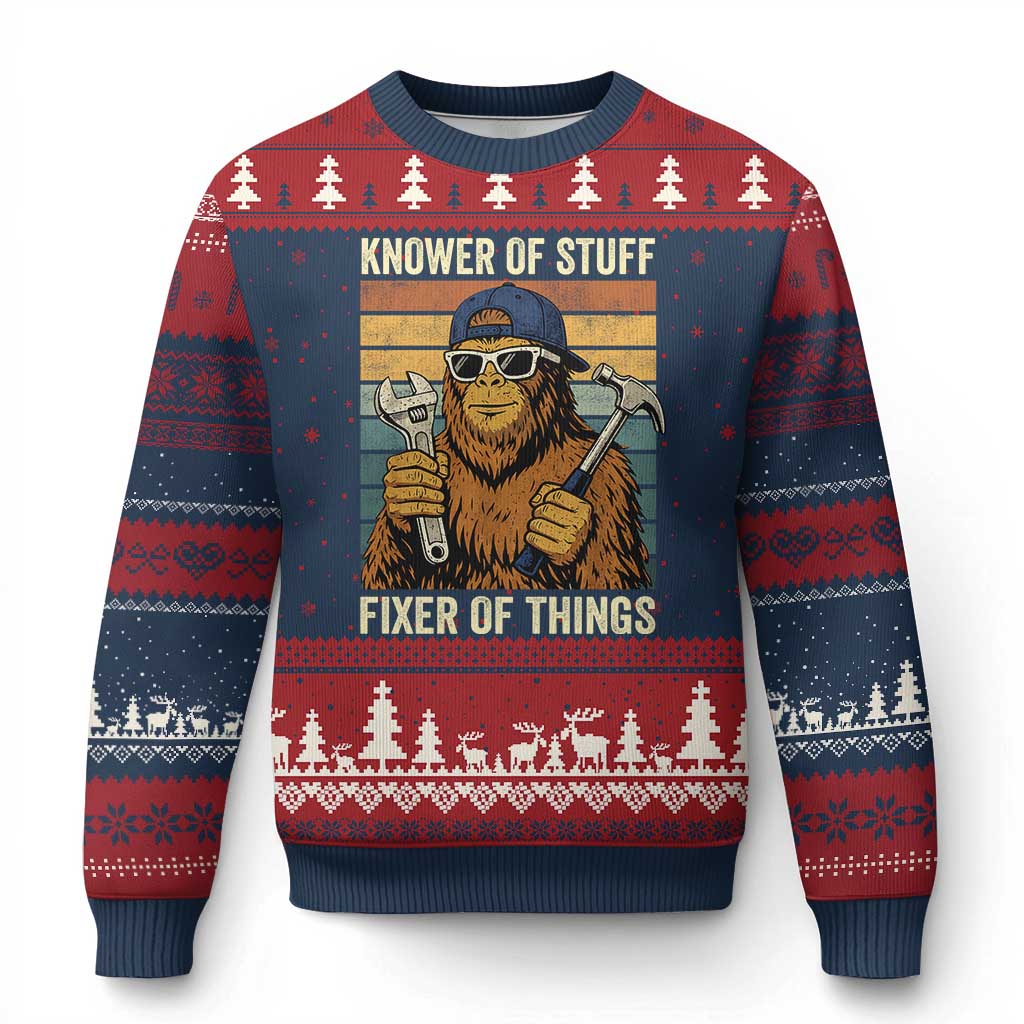 Knower Of Stuff Fixer Of Things Ugly Christmas Sweater Mechanic Bigfoot Dad TS11 Navy Red Print Your Wear