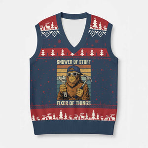 Knower Of Stuff Fixer Of Things V-Neck Knit Sweater Vest Mechanic Bigfoot Dad TS11 Navy Red Print Your Wear