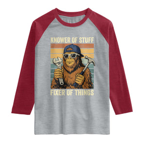 Knower Of Stuff Fixer Of Things Raglan Shirt Mechanic Bigfoot Dad TS11 Heather Gray Heather Red Print Your Wear