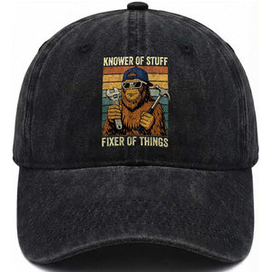 Knower Of Stuff Fixer Of Things Washed Cotton Baseball Cap Mechanic Bigfoot Dad TS11 Print Your Wear