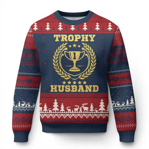 Trophy Husband Ugly Christmas Sweater Funny Hubby Groom Humor Marriage Anniversary TS11 Navy Red Print Your Wear