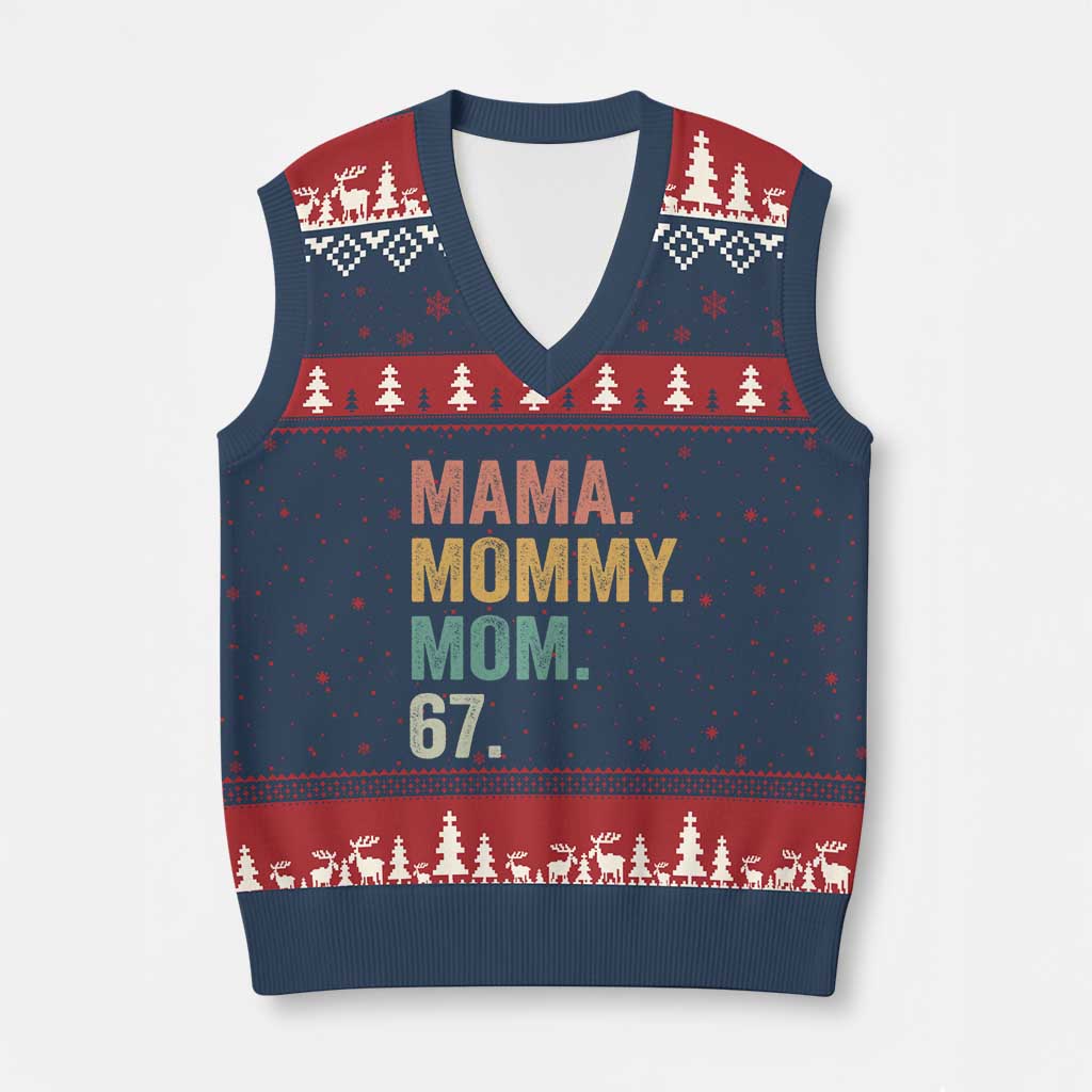 Mama Mommy Mom 67 V-Neck Knit Sweater Vest Funny Six Seven Mother's Day TS11 Navy Red Print Your Wear
