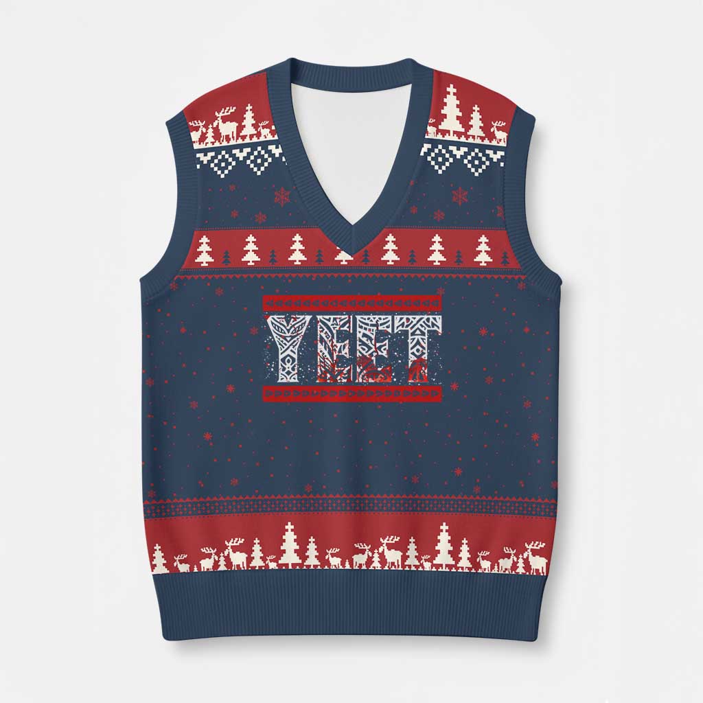 Yeet Funny Wrestling Slang Quote Tribal Art Blood Splatter V-Neck Knit Sweater Vest TS11 Navy Red Print Your Wear
