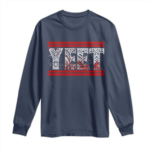 Yeet Funny Wrestling Slang Quote Tribal Art Blood Splatter Long Sleeve Shirt TS11 Navy Print Your Wear
