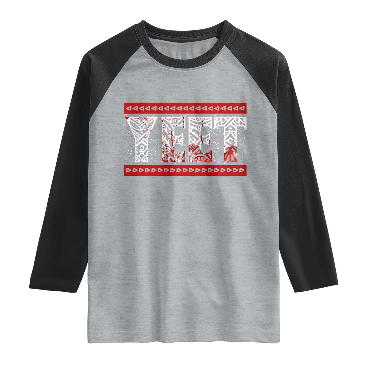 Yeet Funny Wrestling Slang Quote Tribal Art Blood Splatter Raglan Shirt TS11 Heather Gray Black Print Your Wear