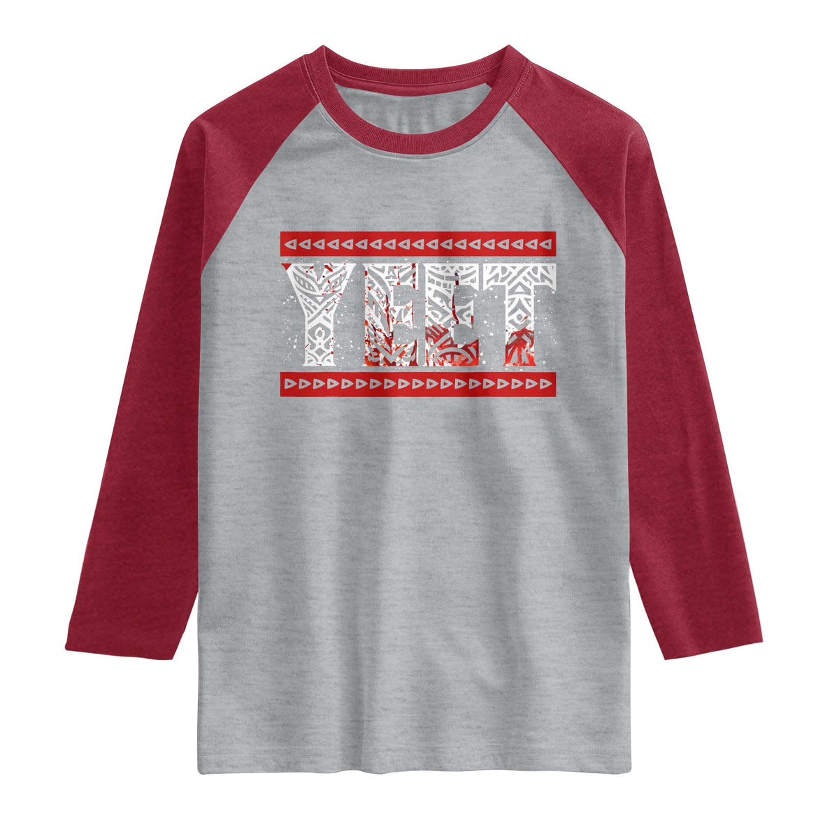 Yeet Funny Wrestling Slang Quote Tribal Art Blood Splatter Raglan Shirt TS11 Heather Gray Heather Red Print Your Wear