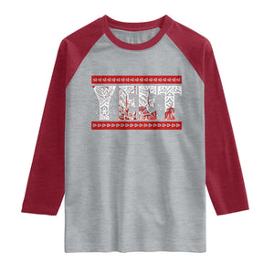 Yeet Funny Wrestling Slang Quote Tribal Art Blood Splatter Raglan Shirt TS11 Heather Gray Heather Red Print Your Wear