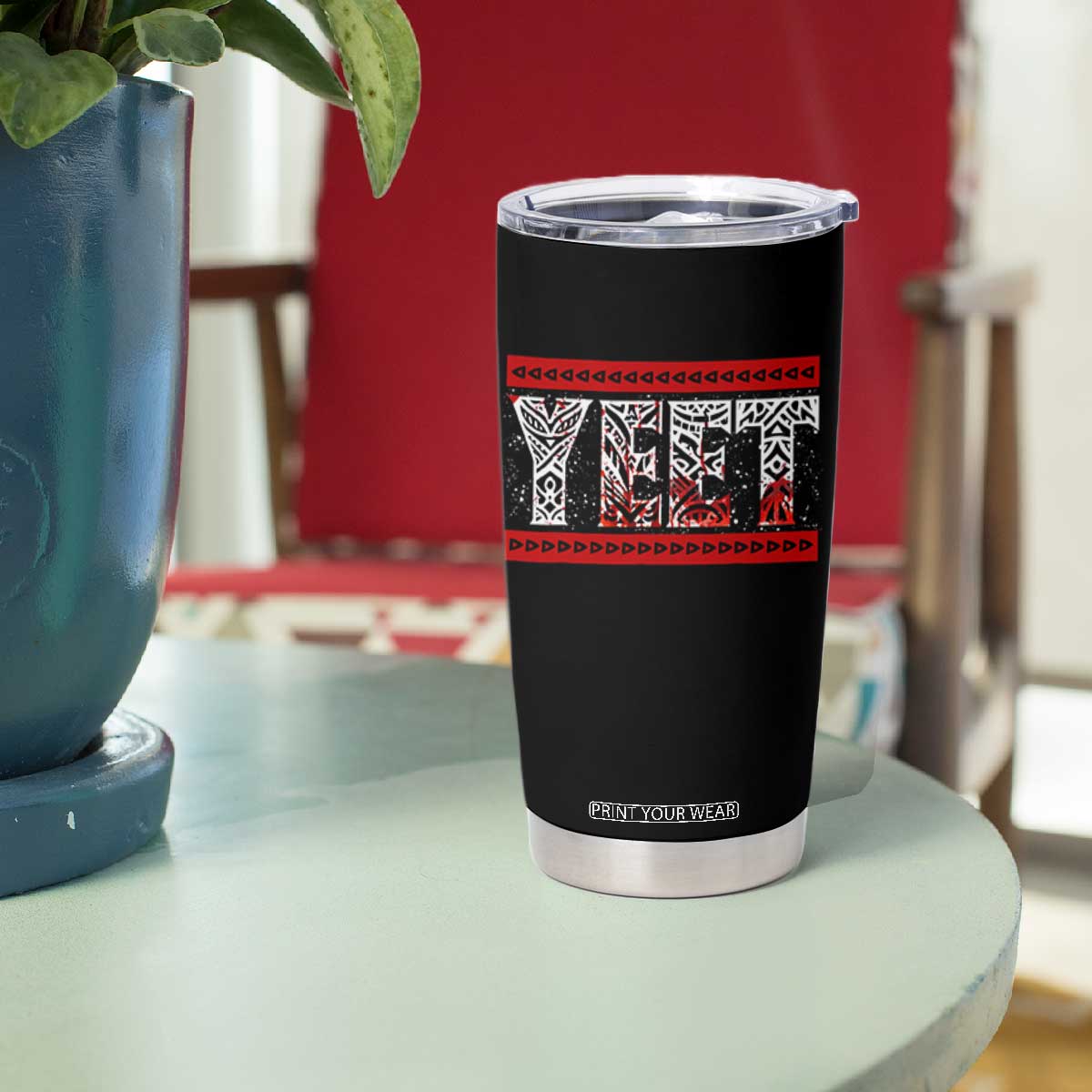 Yeet Funny Wrestling Slang Quote Tribal Art Blood Splatter Tumbler Cup TS11 Print Your Wear