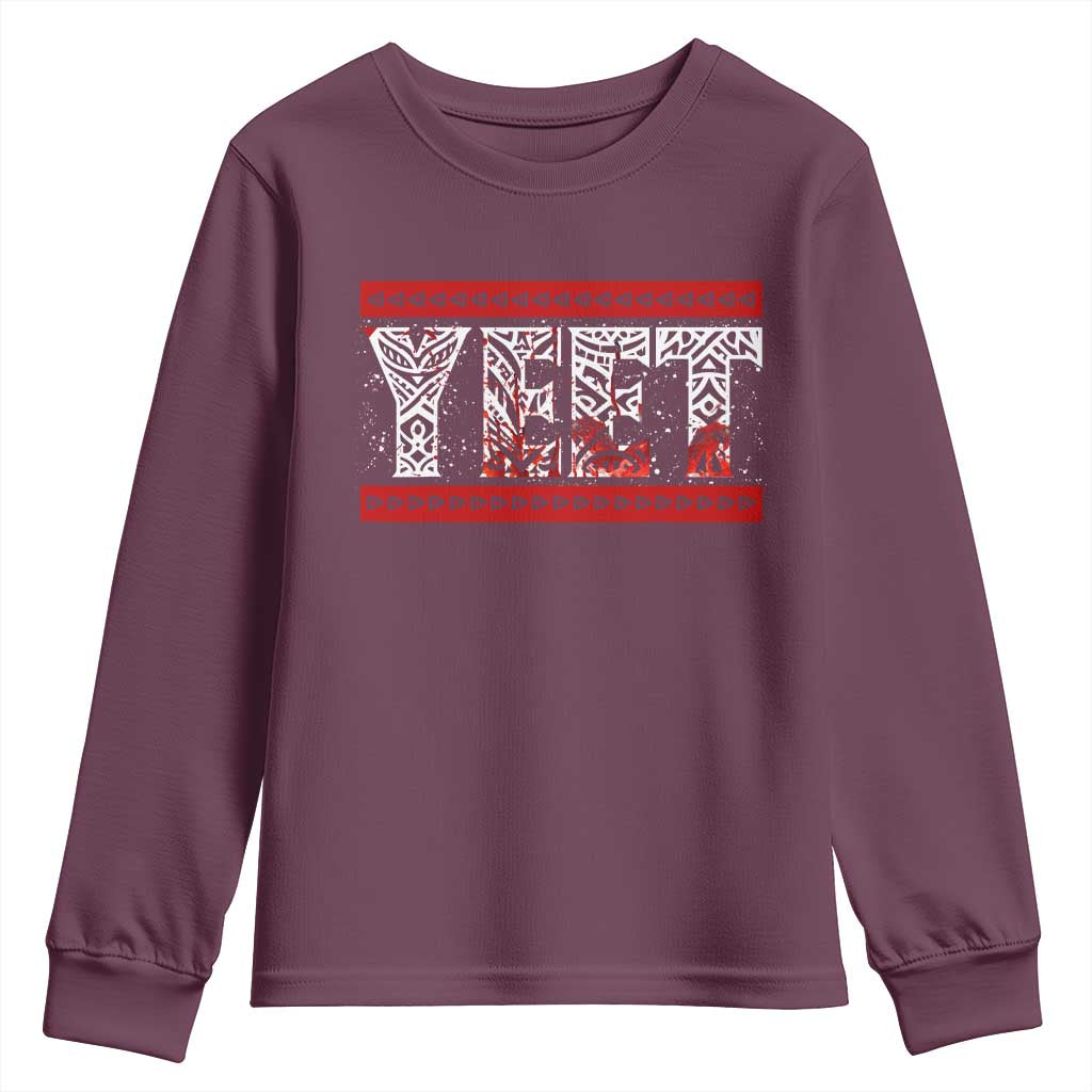 Yeet Funny Wrestling Slang Quote Tribal Art Blood Splatter Youth Sweatshirt TS11 Maroon Print Your Wear