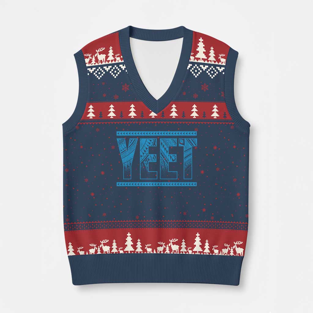 Yeet Funny Wrestling Slang Quote Tribal Art V-Neck Knit Sweater Vest TS11 Navy Red Print Your Wear