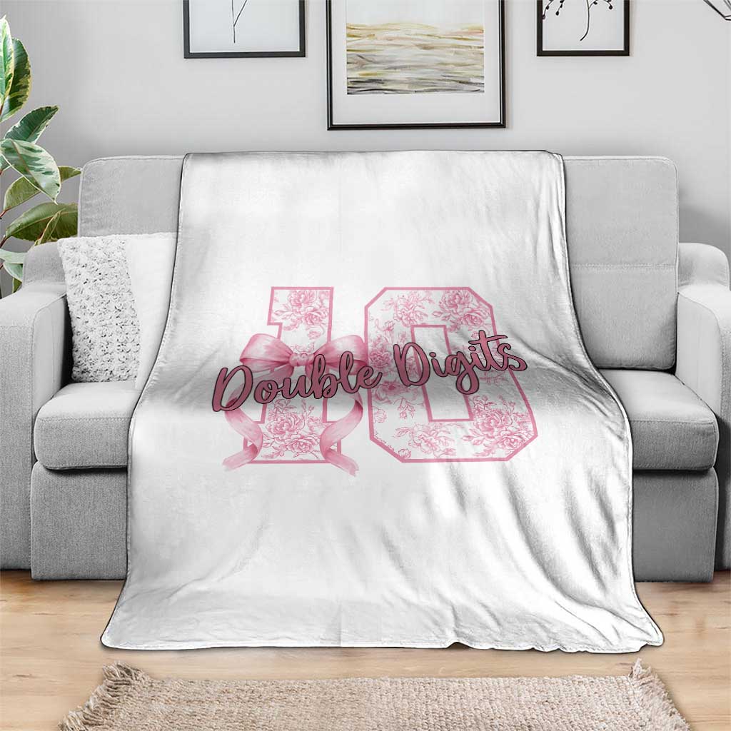 10th Birthday Throw Blanket Double Digits Pink Coquette Bow 10 Year Old Aesthetic TS11 Print Your Wear