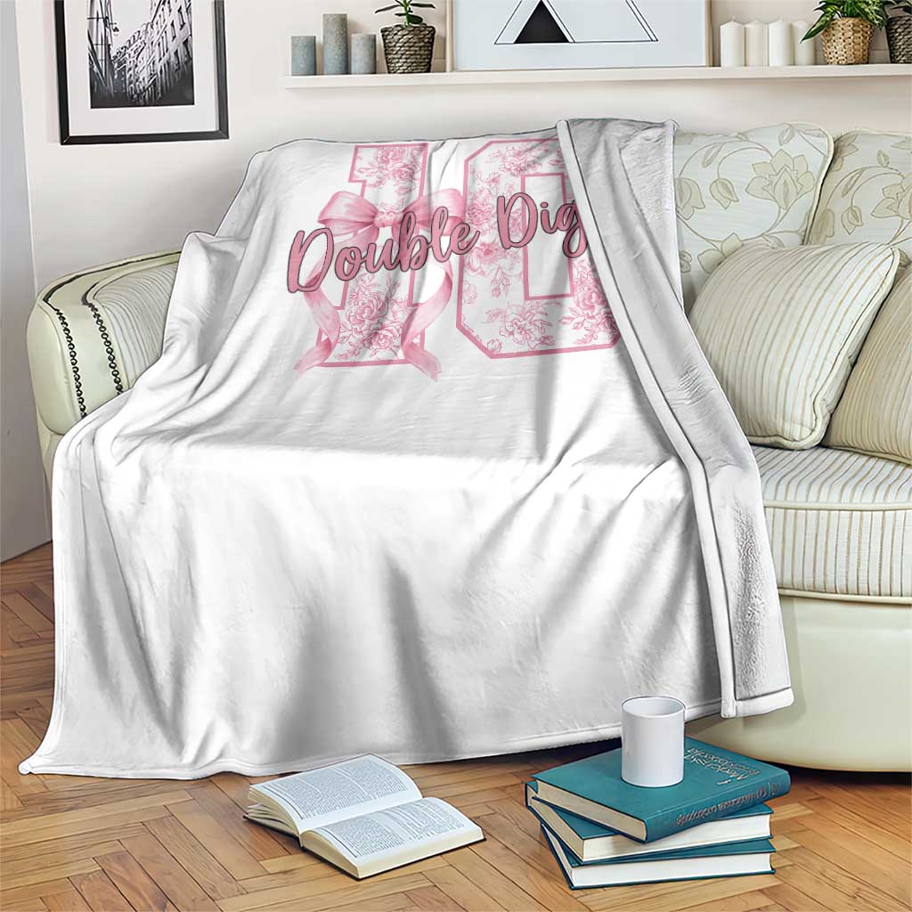 10th Birthday Throw Blanket Double Digits Pink Coquette Bow 10 Year Old Aesthetic TS11 Print Your Wear
