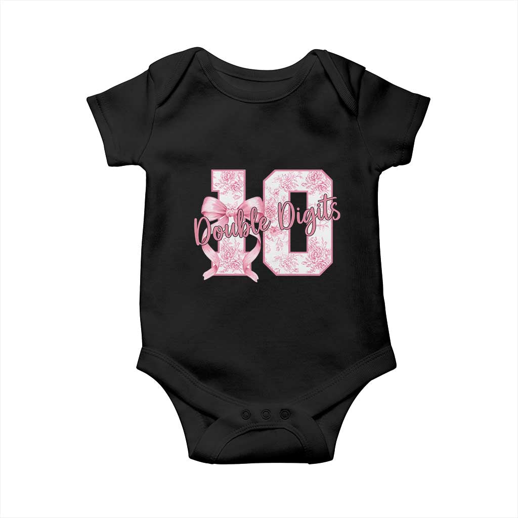 10th Birthday Baby Onesie Double Digits Pink Coquette Bow 10 Year Old Aesthetic TS11 Black Print Your Wear