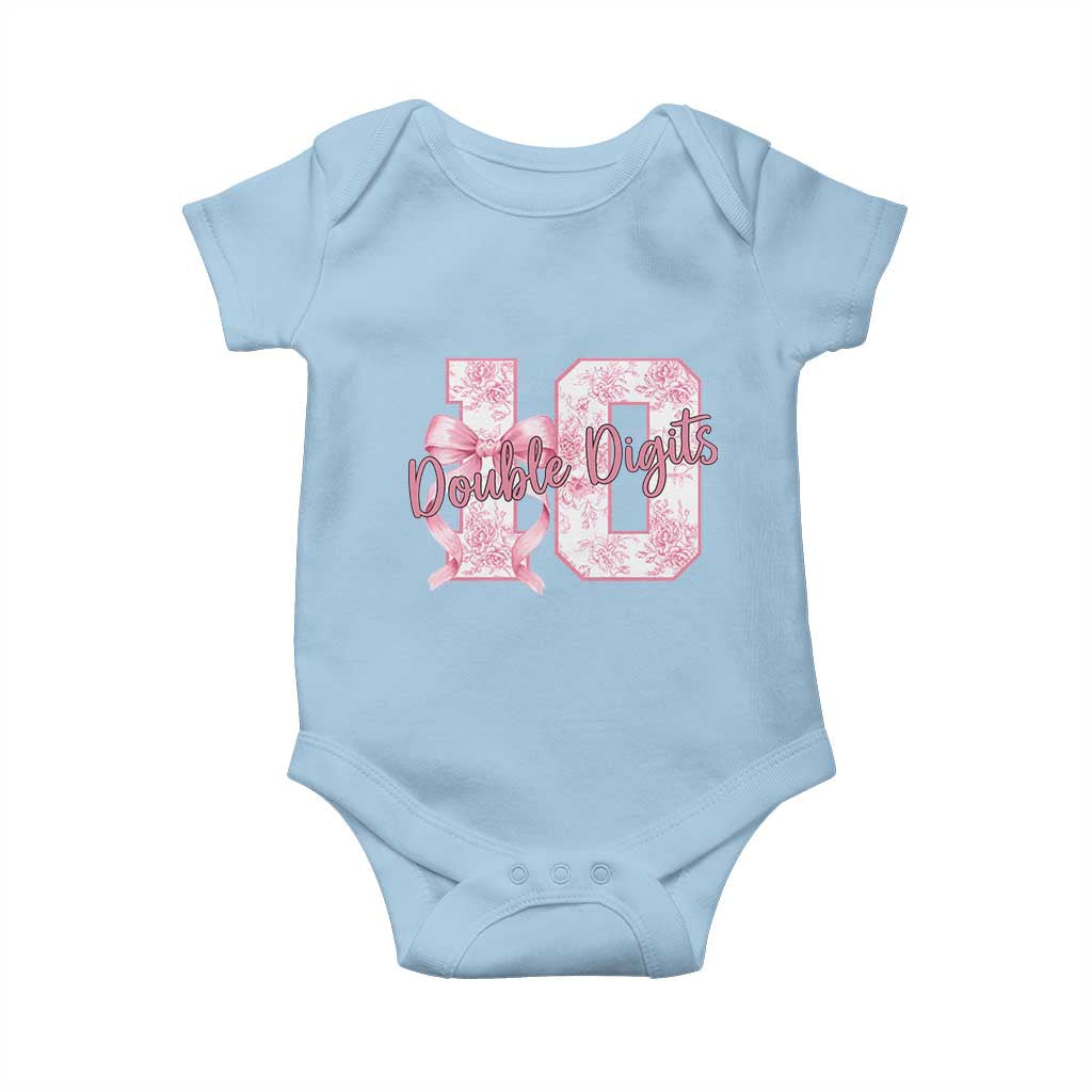 10th Birthday Baby Onesie Double Digits Pink Coquette Bow 10 Year Old Aesthetic TS11 Light Blue Print Your Wear