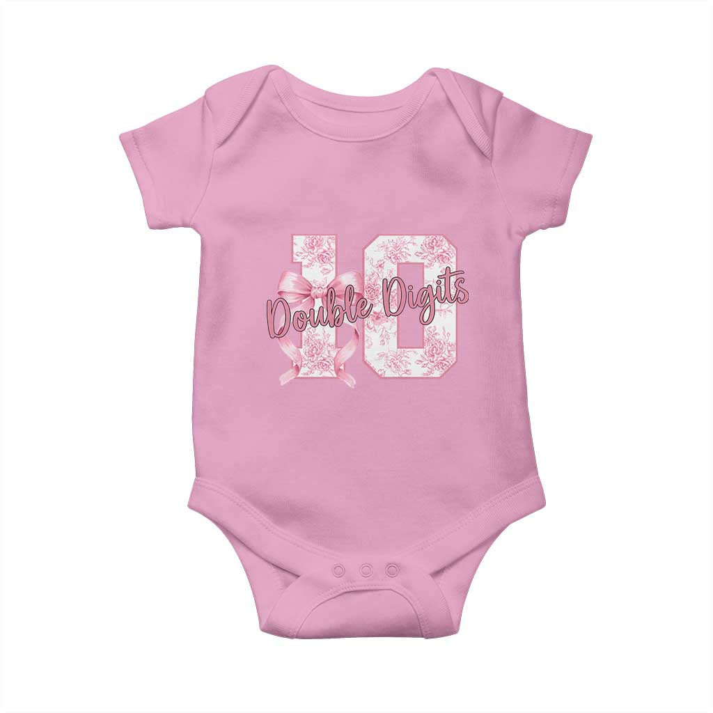 10th Birthday Baby Onesie Double Digits Pink Coquette Bow 10 Year Old Aesthetic TS11 Light Pink Print Your Wear