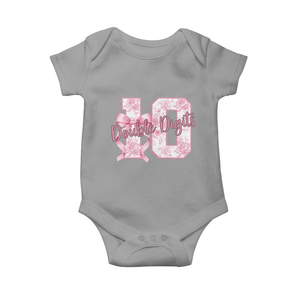 10th Birthday Baby Onesie Double Digits Pink Coquette Bow 10 Year Old Aesthetic TS11 Sport Gray Print Your Wear