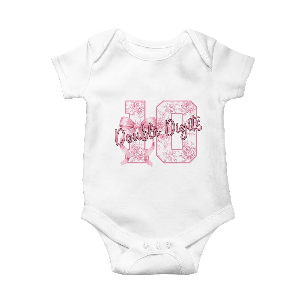 10th Birthday Baby Onesie Double Digits Pink Coquette Bow 10 Year Old Aesthetic TS11 White Print Your Wear