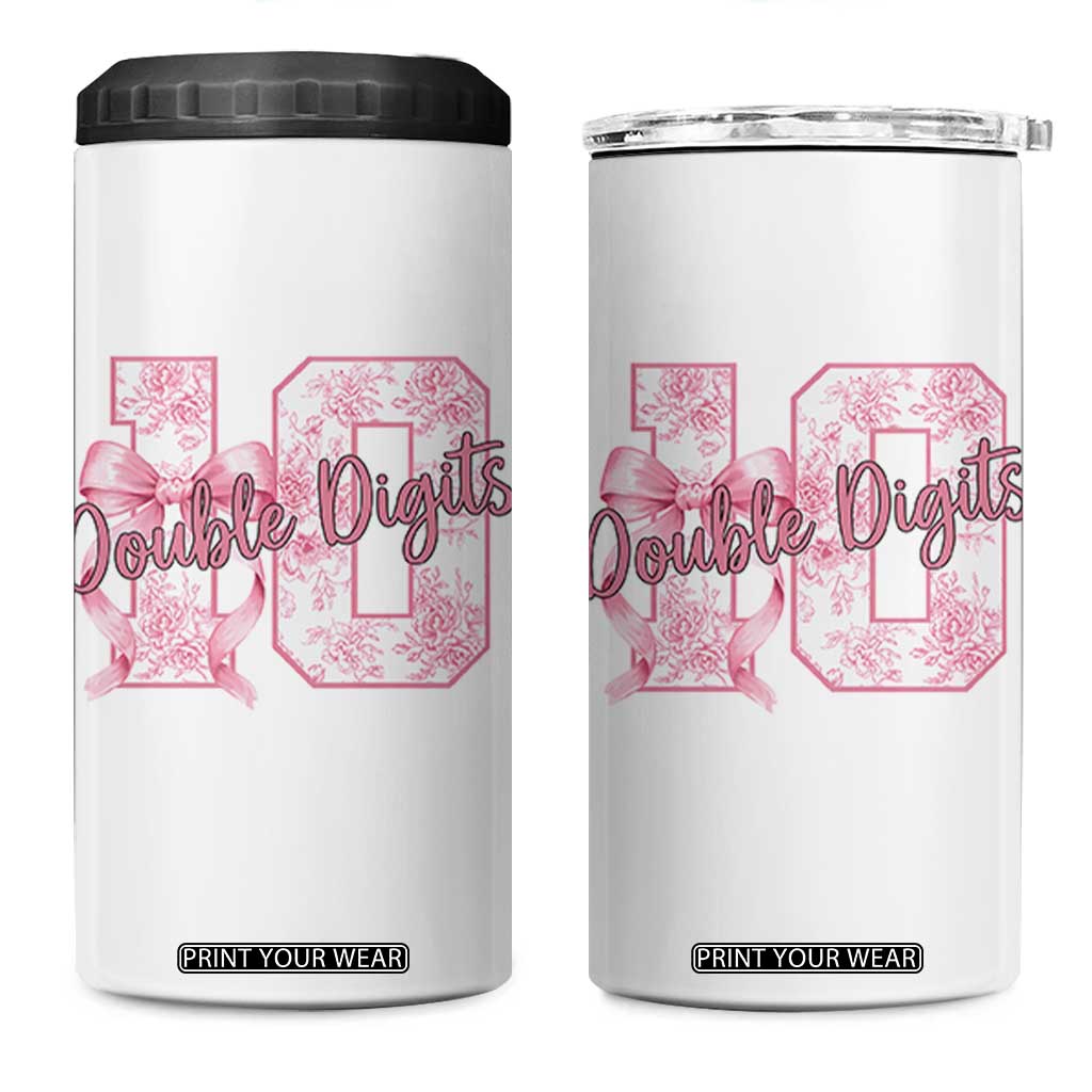 10th Birthday 4 in 1 Can Cooler Tumbler Double Digits Pink Coquette Bow 10 Year Old Aesthetic TS11 One Size: 16 oz White Print Your Wear