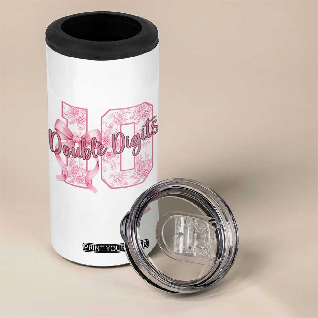 10th Birthday 4 in 1 Can Cooler Tumbler Double Digits Pink Coquette Bow 10 Year Old Aesthetic TS11 Print Your Wear