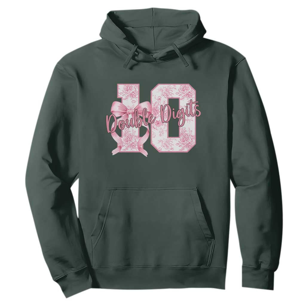 10th Birthday Hoodie Double Digits Pink Coquette Bow 10 Year Old Aesthetic TS11 Dark Forest Green Print Your Wear