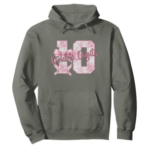 10th Birthday Hoodie Double Digits Pink Coquette Bow 10 Year Old Aesthetic TS11 Military Green Print Your Wear