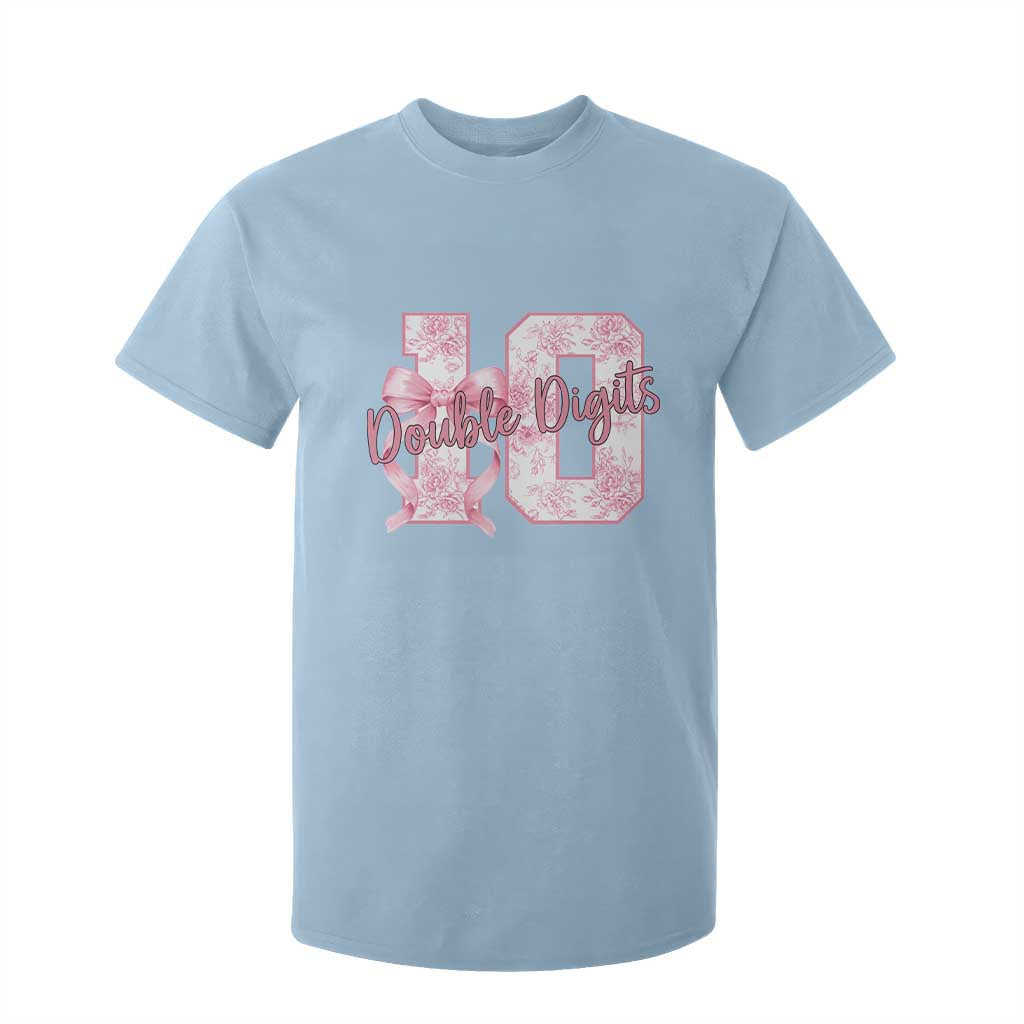 10th Birthday T Shirt For Kid Double Digits Pink Coquette Bow 10 Year Old Aesthetic TS11 Light Blue Print Your Wear