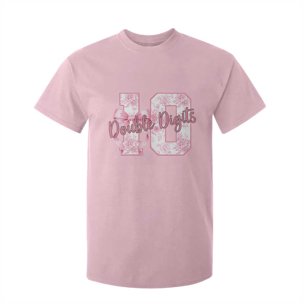 10th Birthday T Shirt For Kid Double Digits Pink Coquette Bow 10 Year Old Aesthetic TS11 Light Pink Print Your Wear