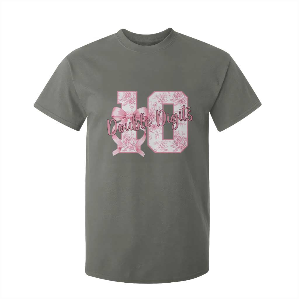 10th Birthday T Shirt For Kid Double Digits Pink Coquette Bow 10 Year Old Aesthetic TS11 Military Green Print Your Wear