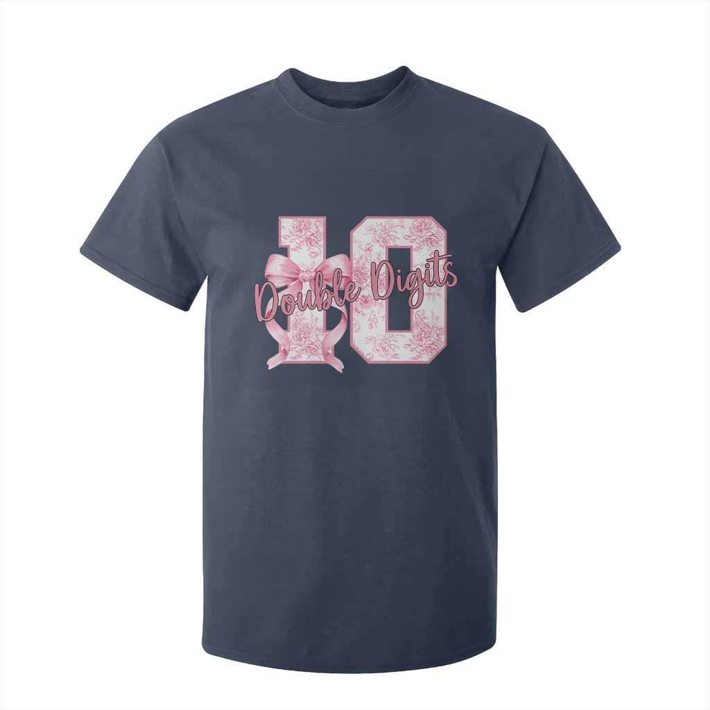 10th Birthday T Shirt For Kid Double Digits Pink Coquette Bow 10 Year Old Aesthetic TS11 Navy Print Your Wear
