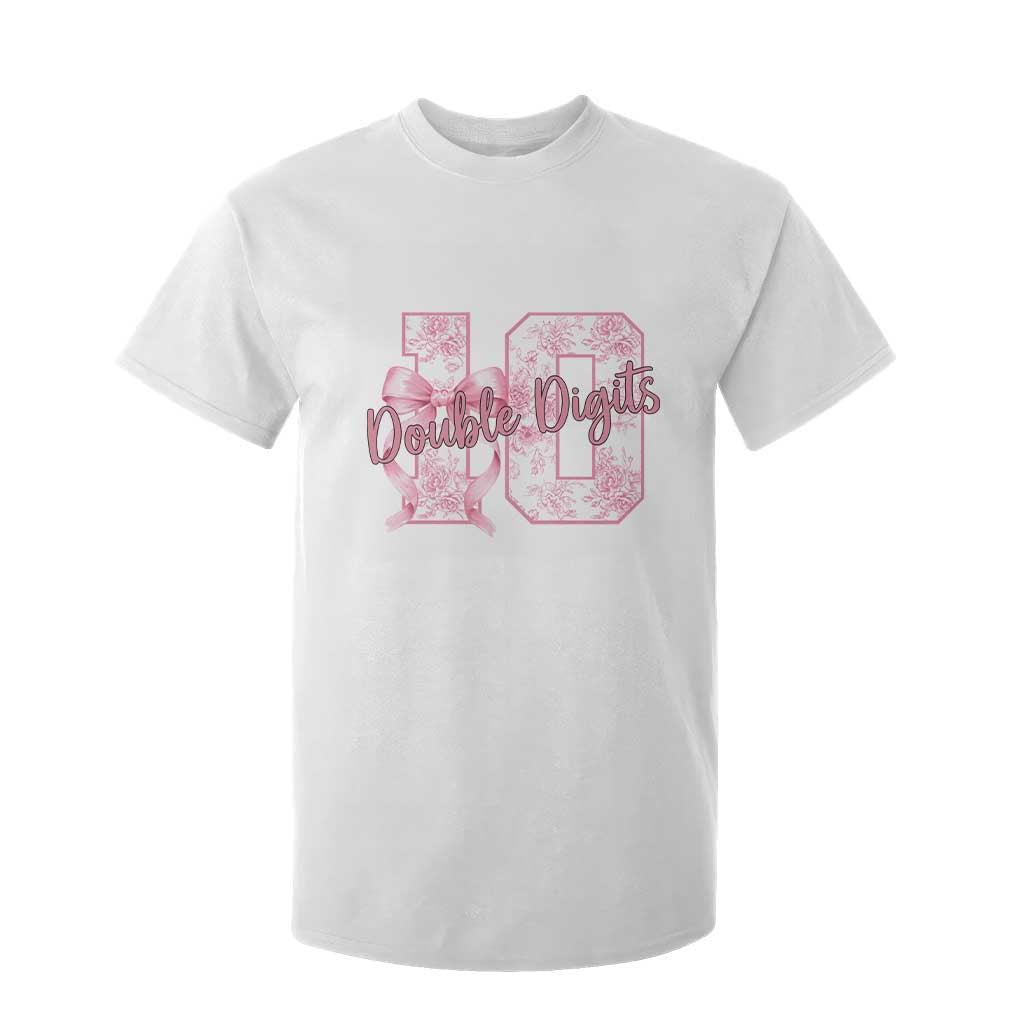 10th Birthday T Shirt For Kid Double Digits Pink Coquette Bow 10 Year Old Aesthetic TS11 White Print Your Wear