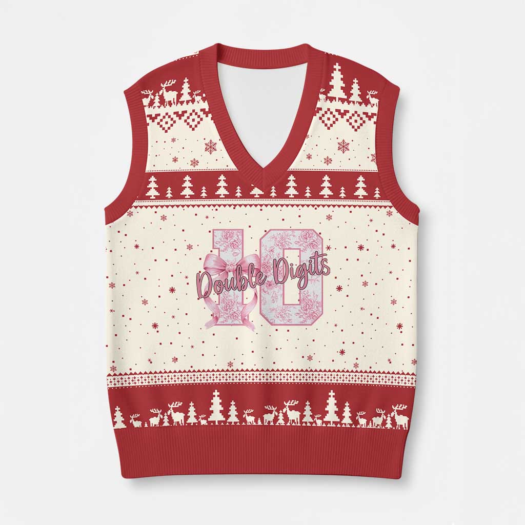 10th Birthday V-Neck Knit Sweater Vest Double Digits Pink Coquette Bow 10 Year Old Aesthetic TS11 Beige Red Print Your Wear